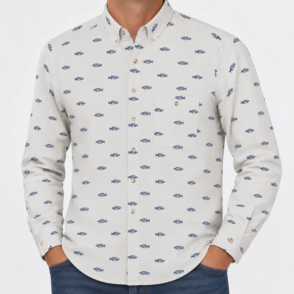 Wrangler Rugged Wear Shirt Mens 2XL Ivory Fishing Long Sleeve Regular Fit